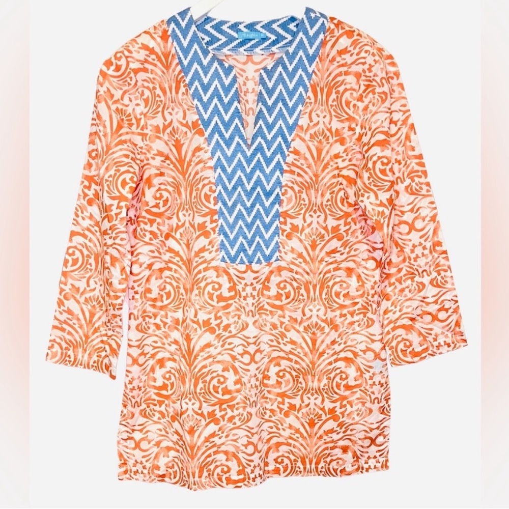 J. McLaughlin Cotton Tunic Boho Pattern Top Women’s XS Fits Small to Medium